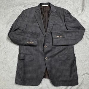 Ing Loro Piana Super 130s 100% Wool Plaid Blazer Men's 42 REG Grey EUC!